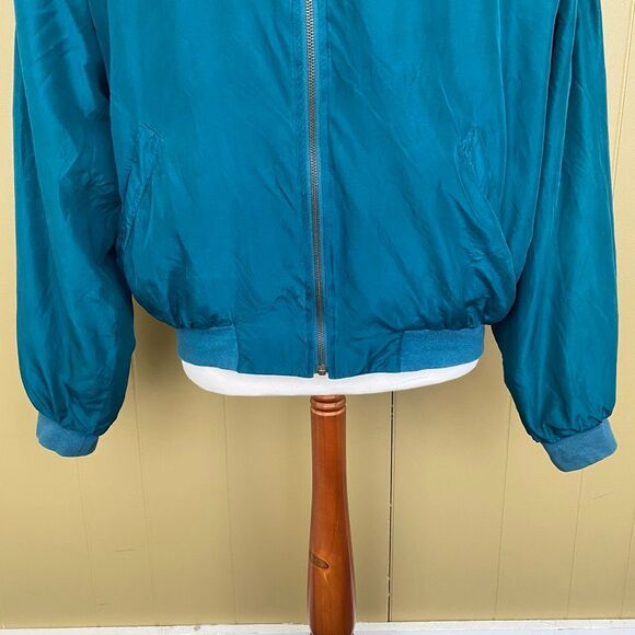 Tulliano men L 100% silk full zip mock collar longsleeve jacket teal green color - Picture 3 of 14